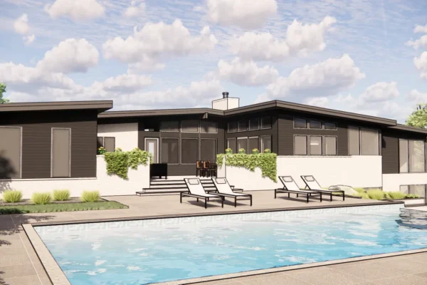 Rendering of a home with a pool in the back yard